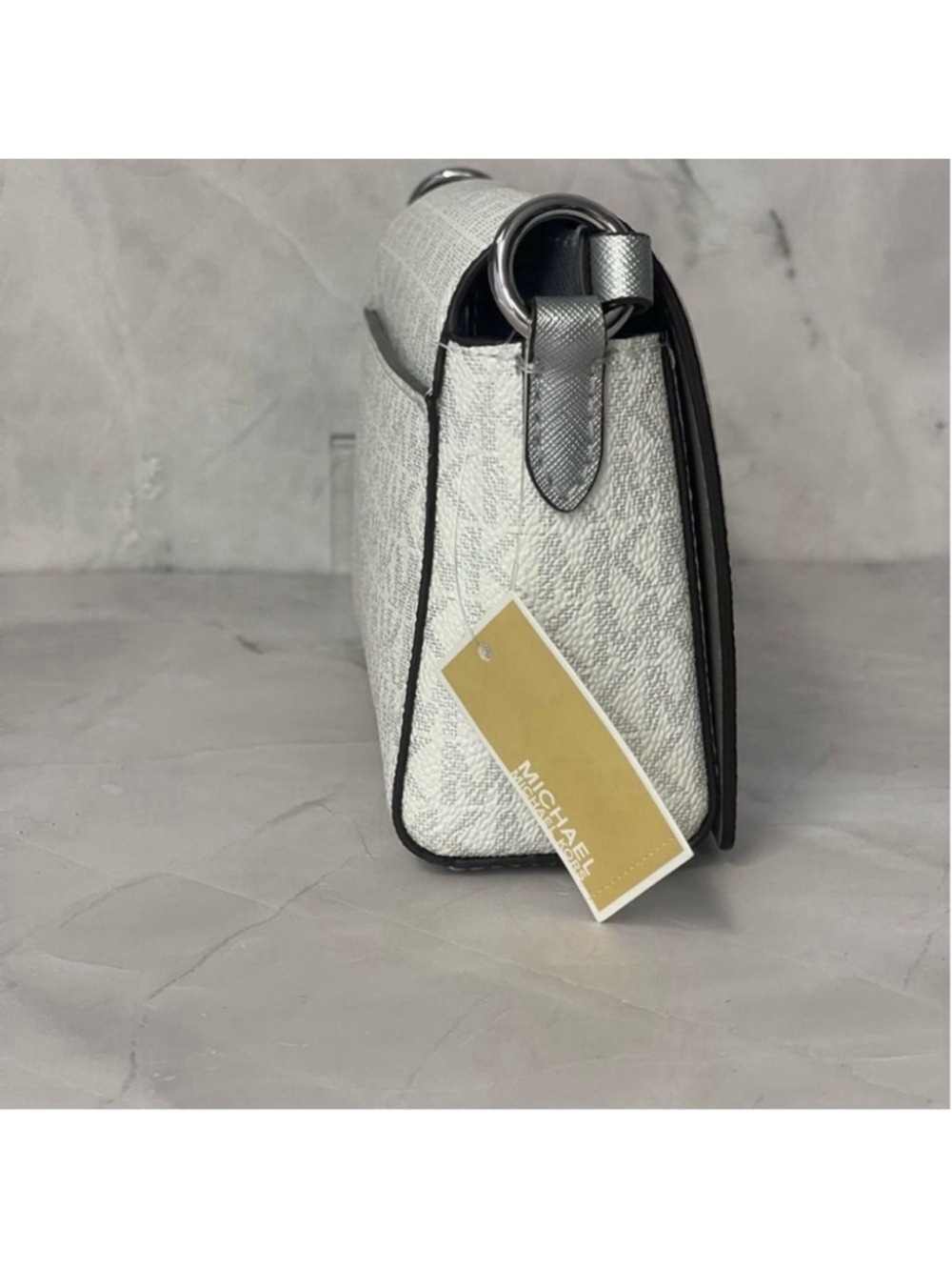 Michael Kors Vincent Crossbody MK Signature Logo + Card Case Silver/White - Picture 6 of 12